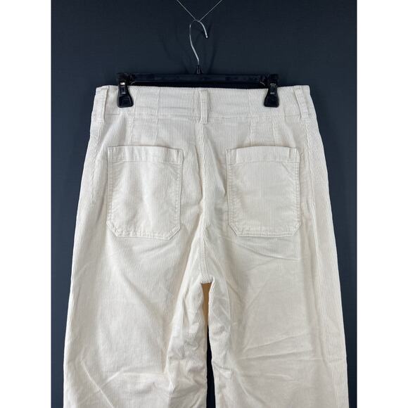 Anthropologie Maeve Colette Size 31 Petite Cropped Corduroy Wide Leg Pants Ivory - Picture 7 of 11
